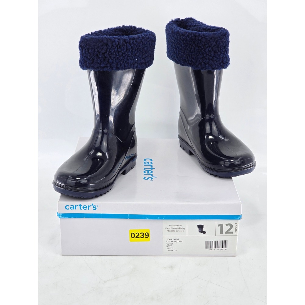 Carter's Tank Waterproof Sherpa Lined Rain Boots Toddler 12 Navy Blue NEW